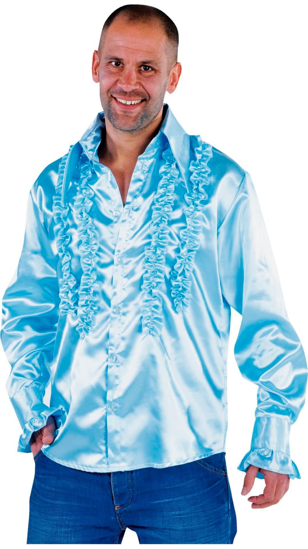 Blauwe Rouches Blouse Heren