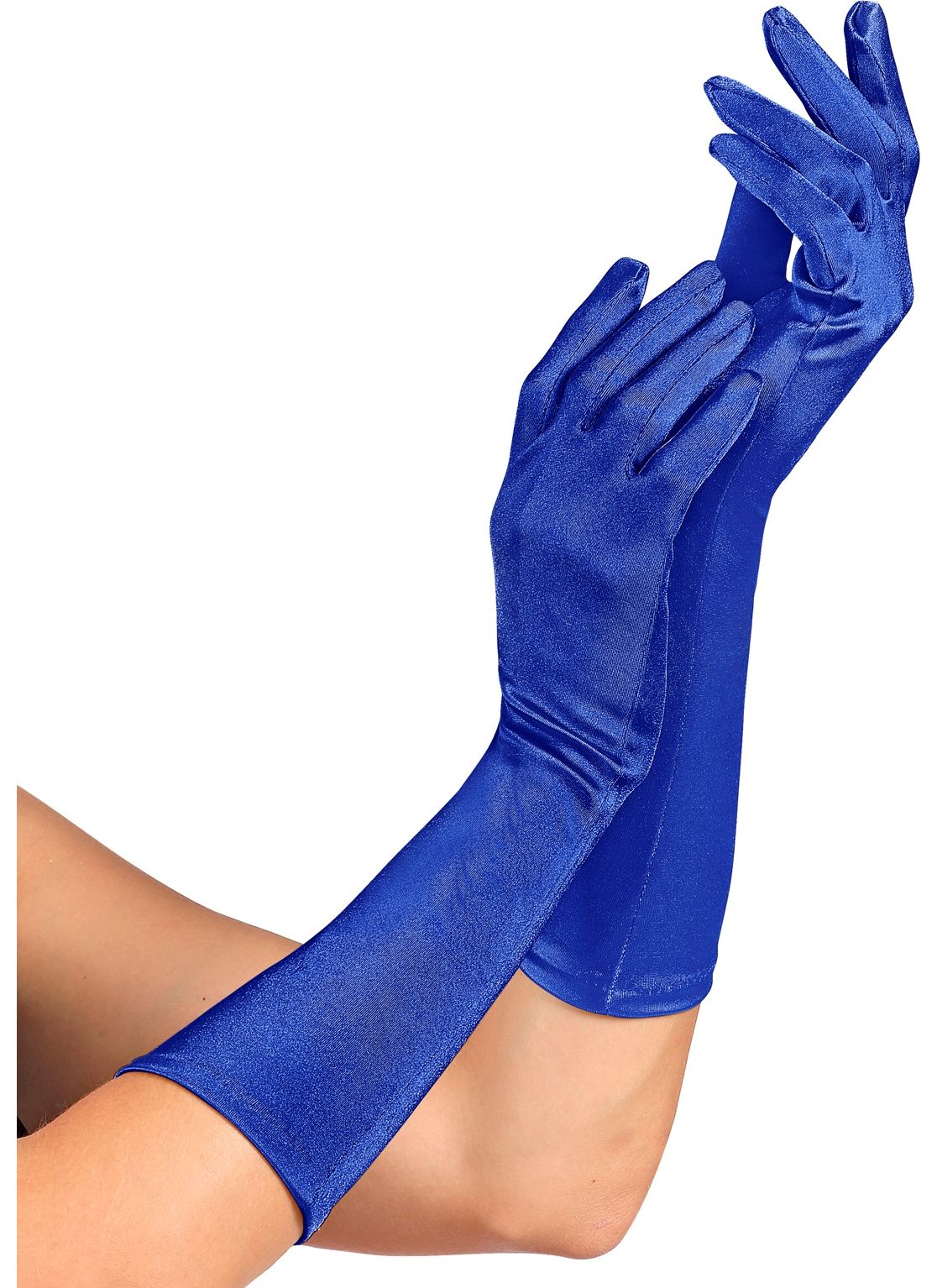 Blauwe satijnen middellange handschoenen