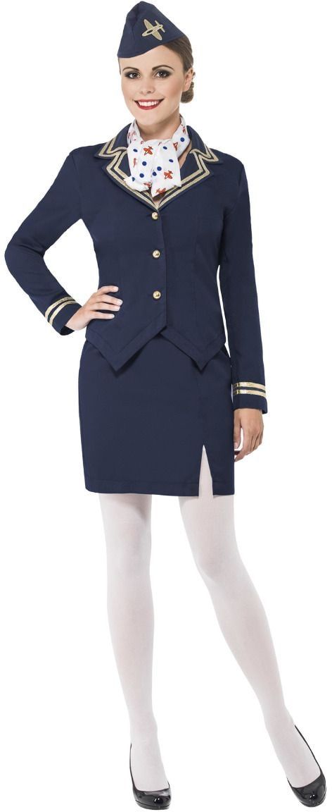 Blauwe stewardess kostuum