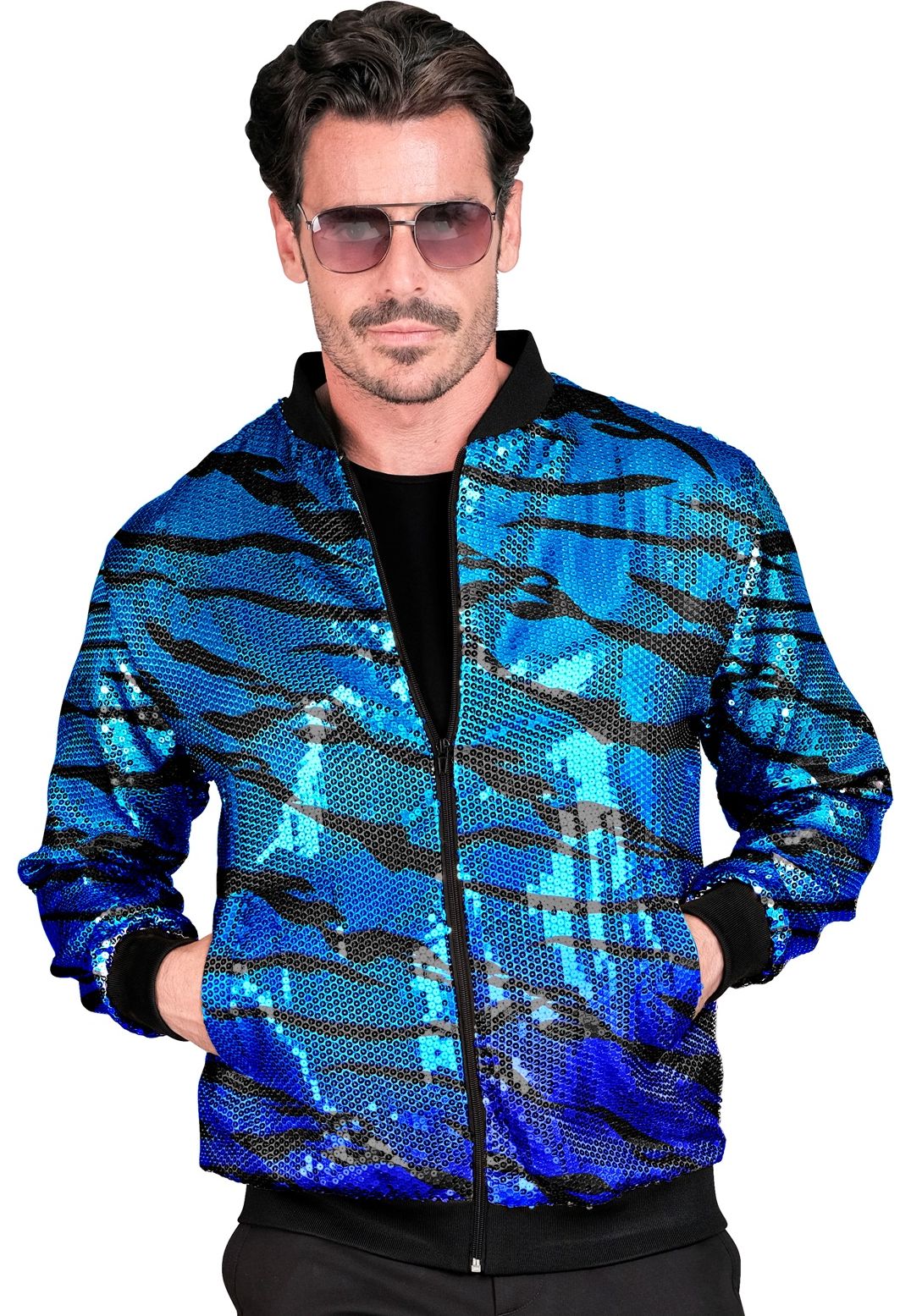 Blauwe Tijger Pailletten Foute Trainingsjas