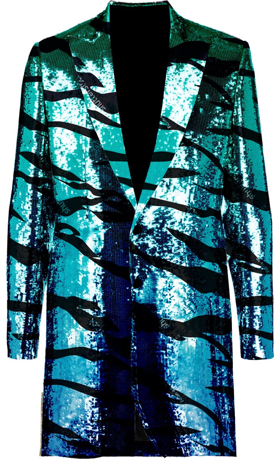 Blauwe Tijgerprint Pailletten Jas Heren