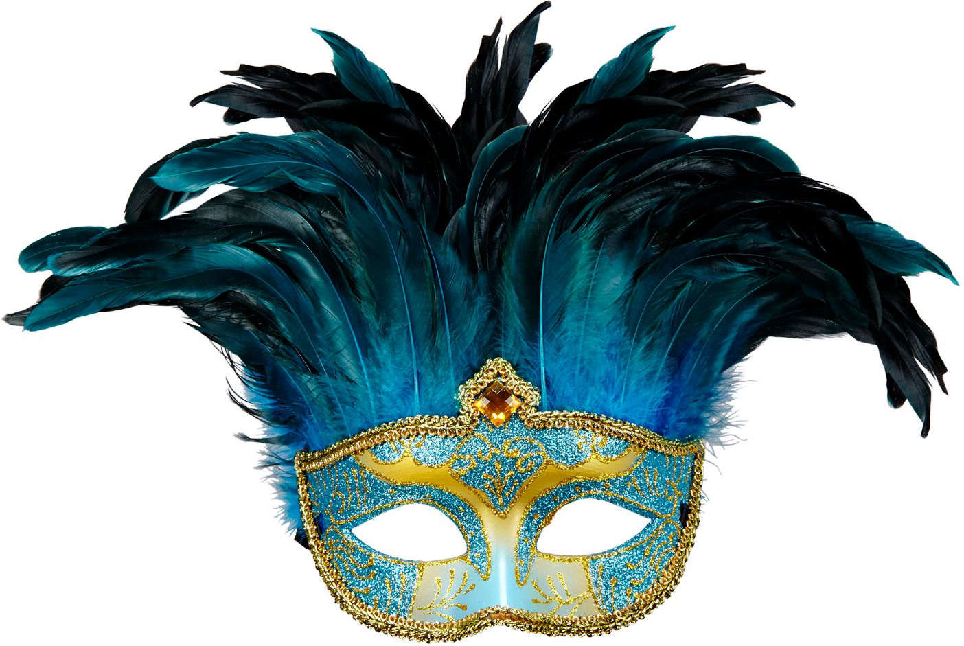 Blauwe Venetiaanse Gravin Oogmasker met Veren