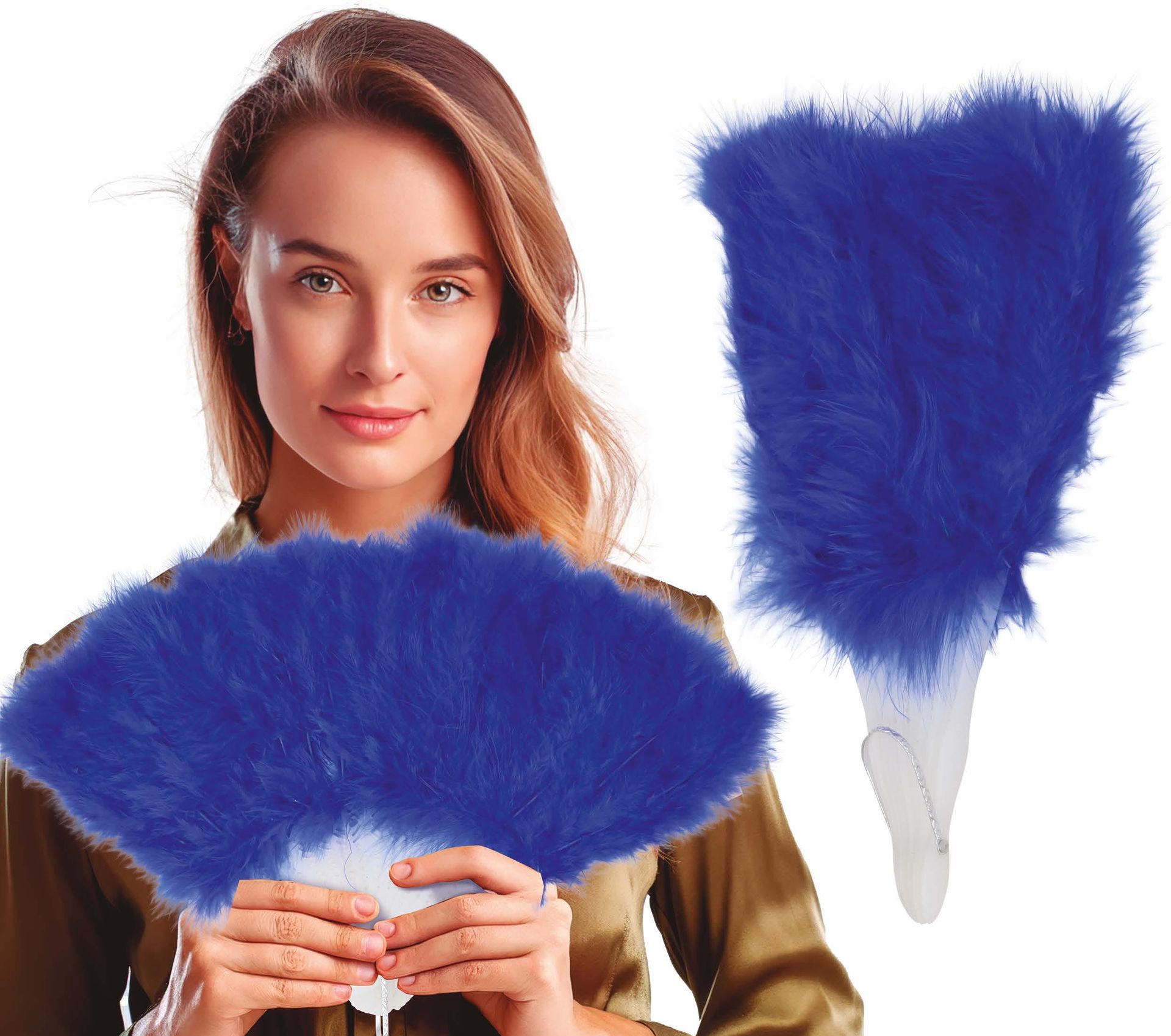 Blauwe Veren Handwaaier 20's