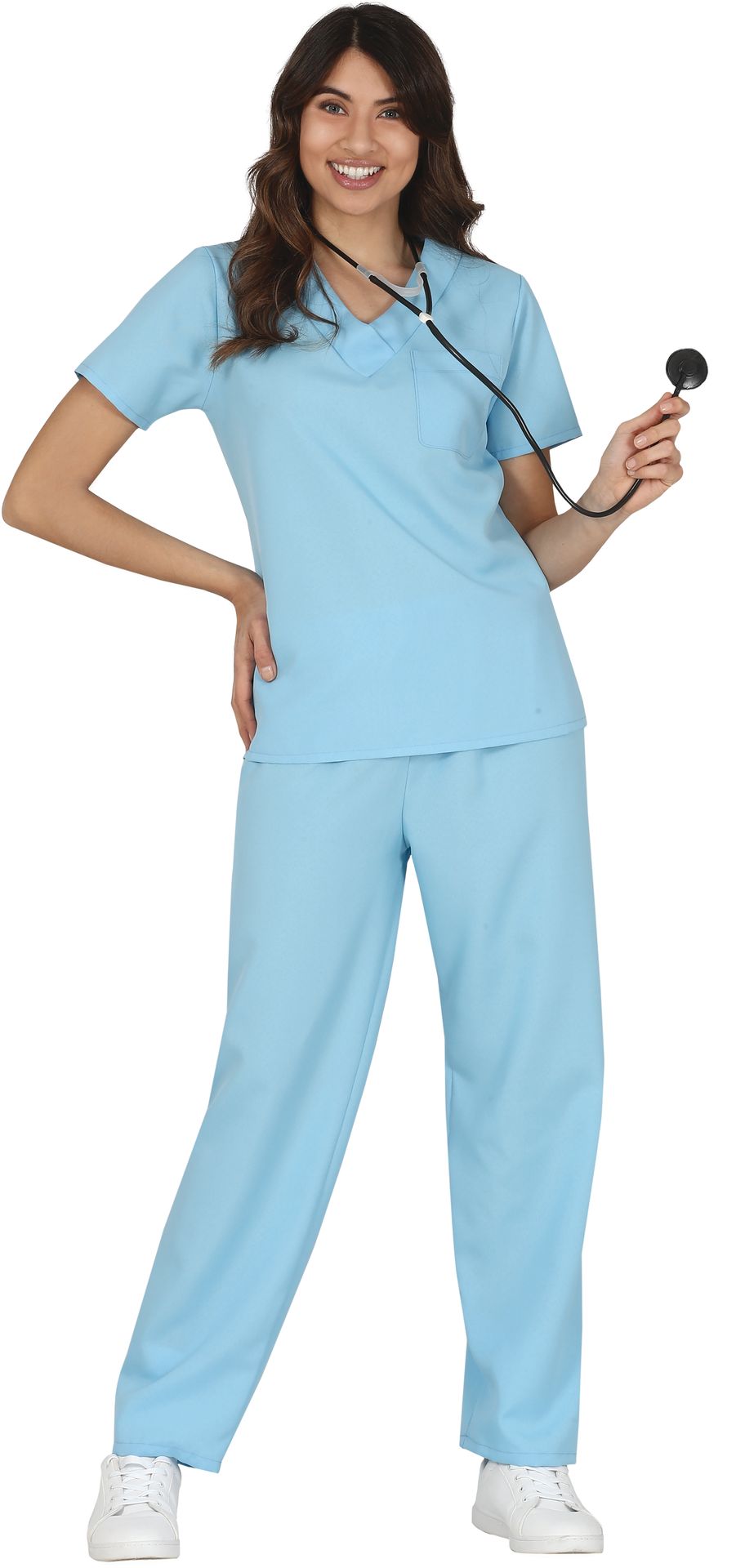 Blauwe ziekenhuis verpleegkundige kostuum vrouw