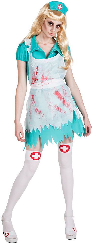 Bloederig zombie verpleegster jurkje blauw