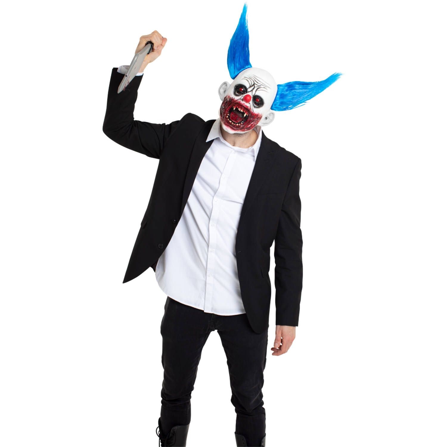 Bloederige clown met blauw haar masker latex