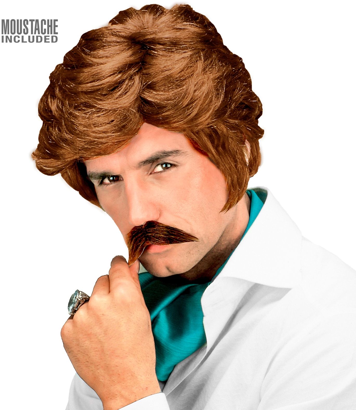 Blonde 80's Playboy Pruik met Snor