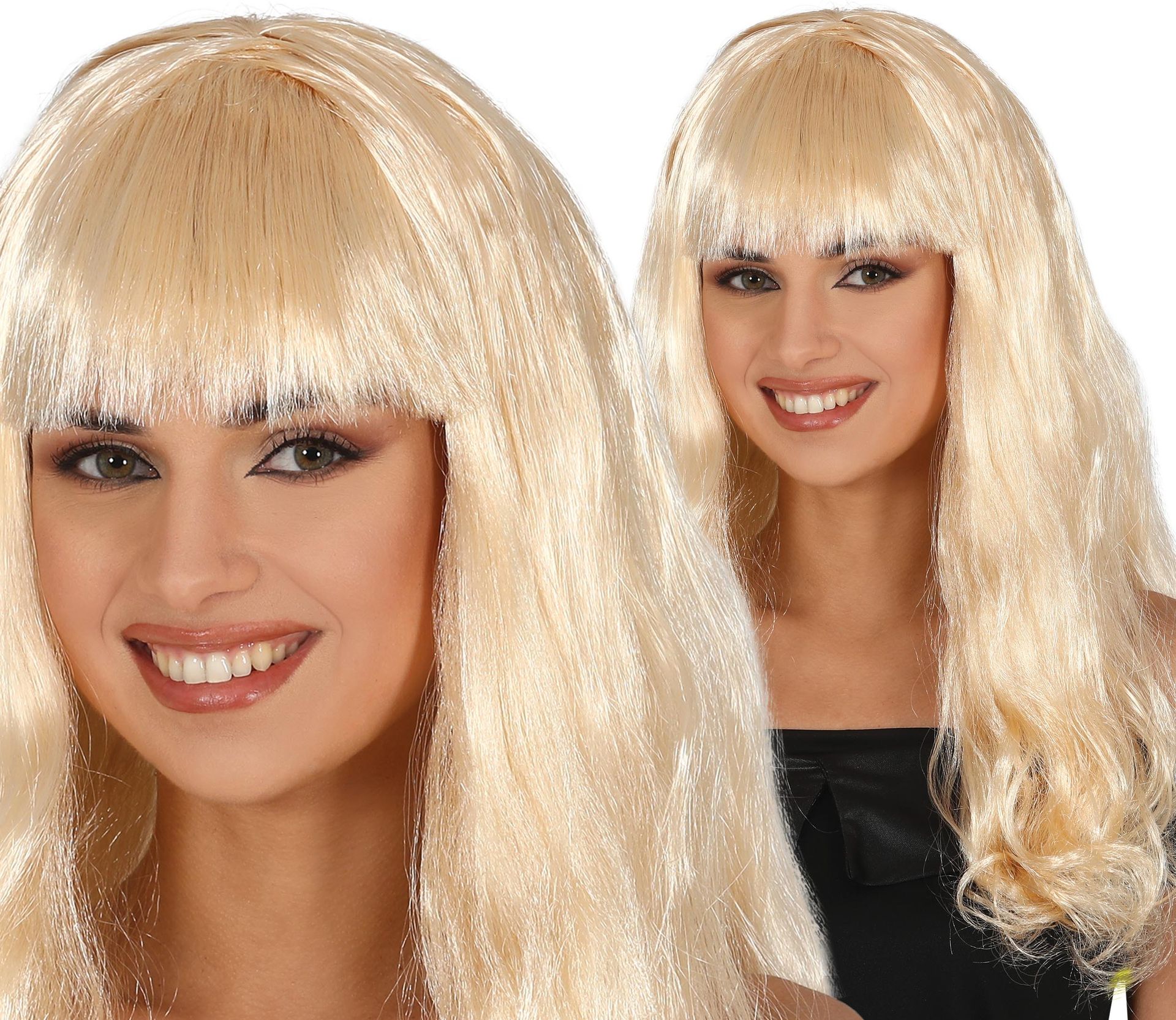 Blonde Dames Pruik Lang Krullend met Pony