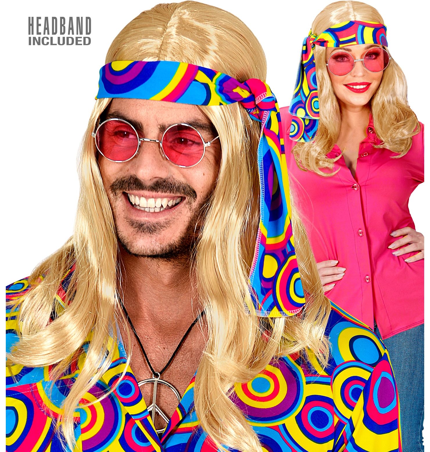 Blonde disco pruik met hoofdband