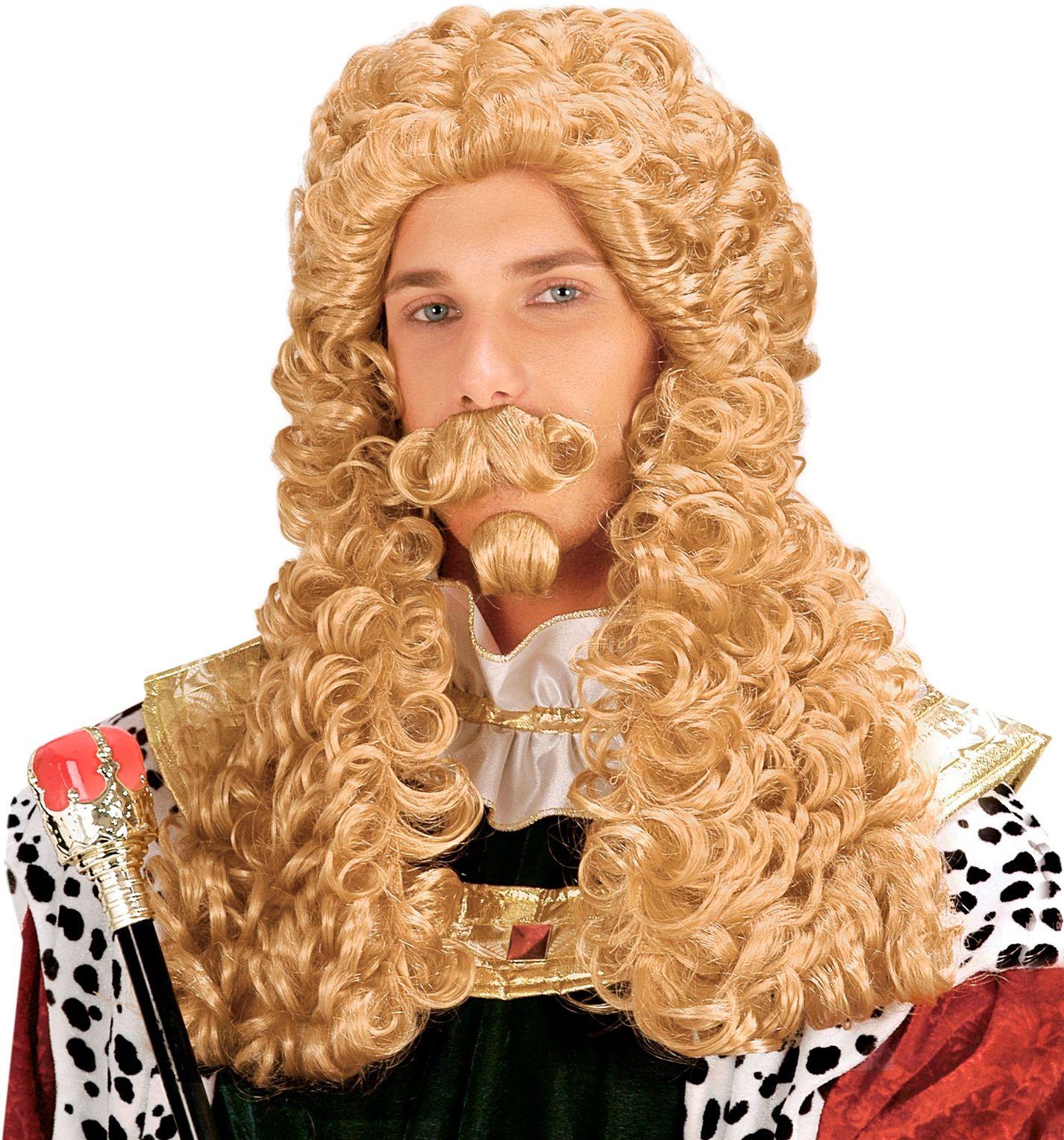 Blonde Koning Pruik met Snor en Sik