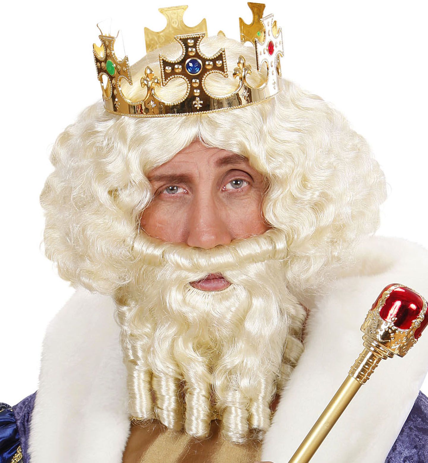 Blonde Pruik met Lokken en Baard