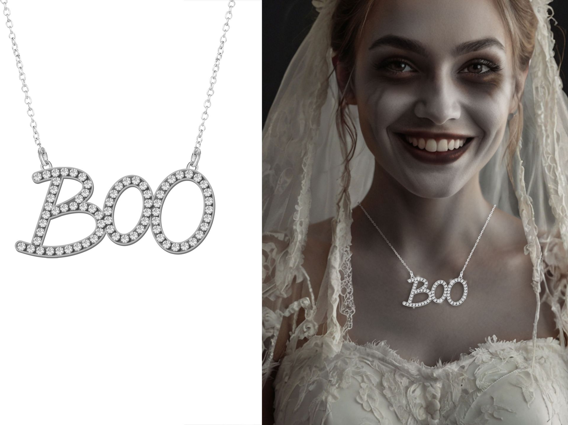 Boo Halsketting Zilver Halloween