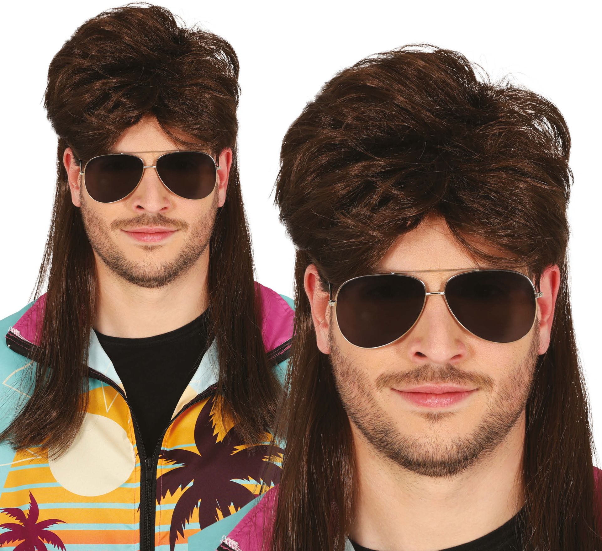 Bruine 70's New Kids Pruik met Lange Mat