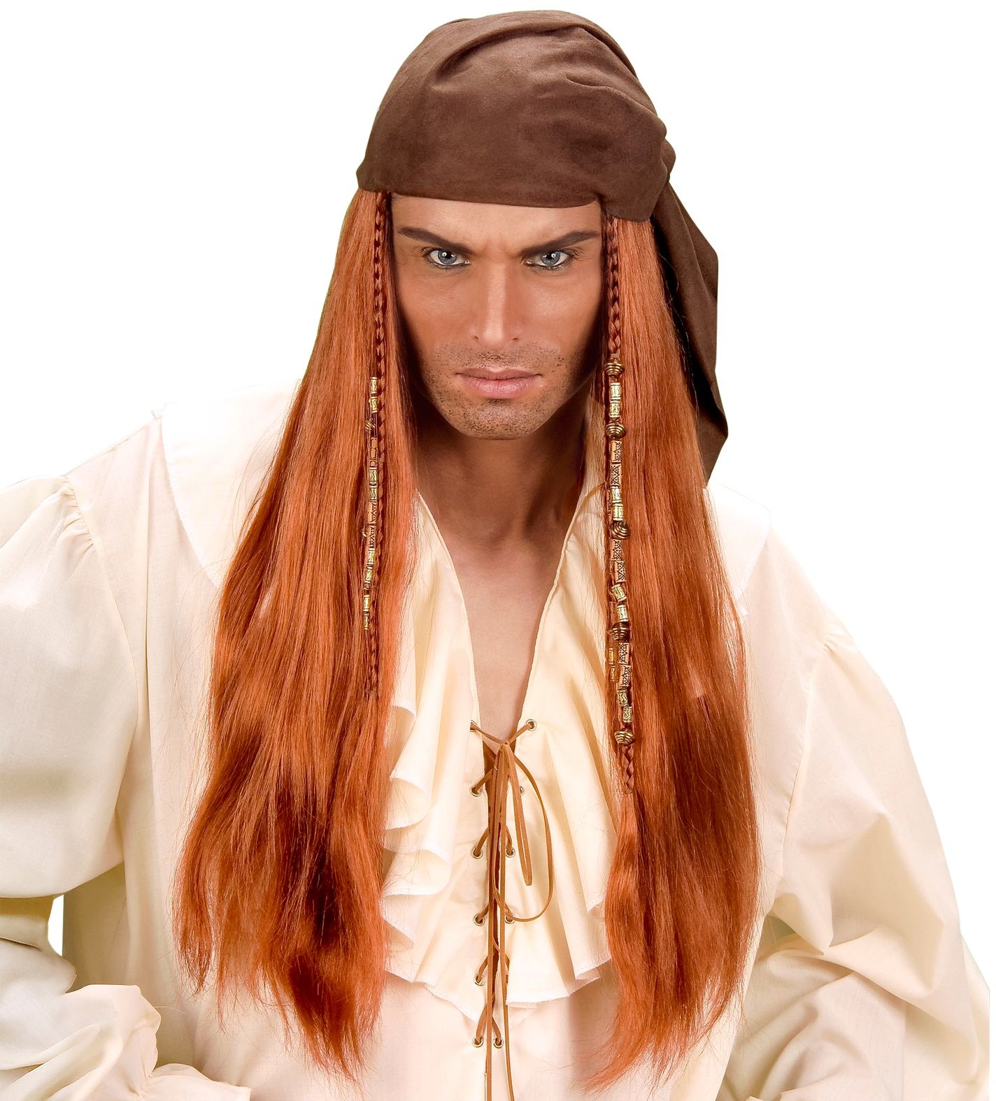 Bruine Caribische Piraat Pruik met Bandana