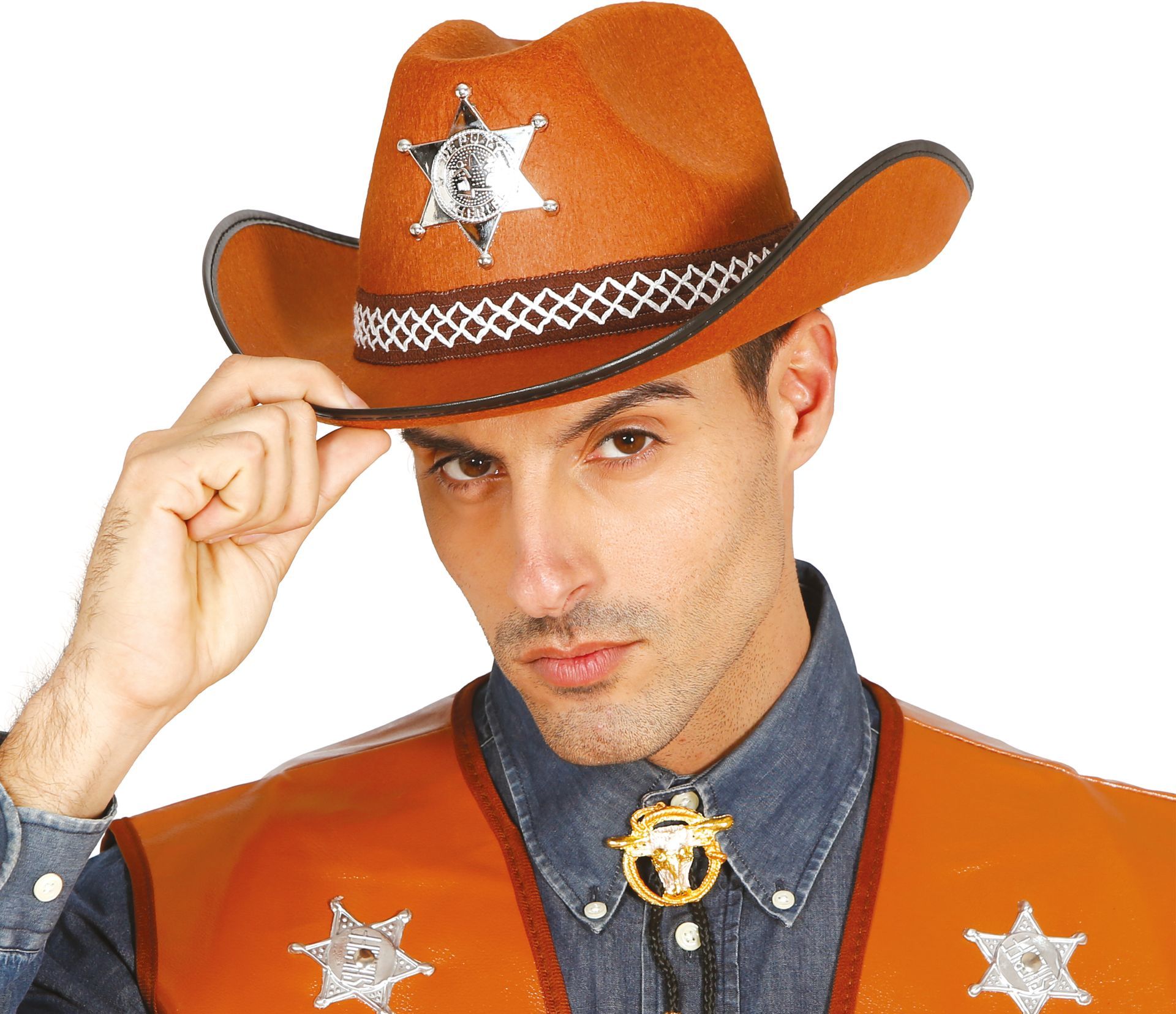 Bruine cowboy sheriff hoed