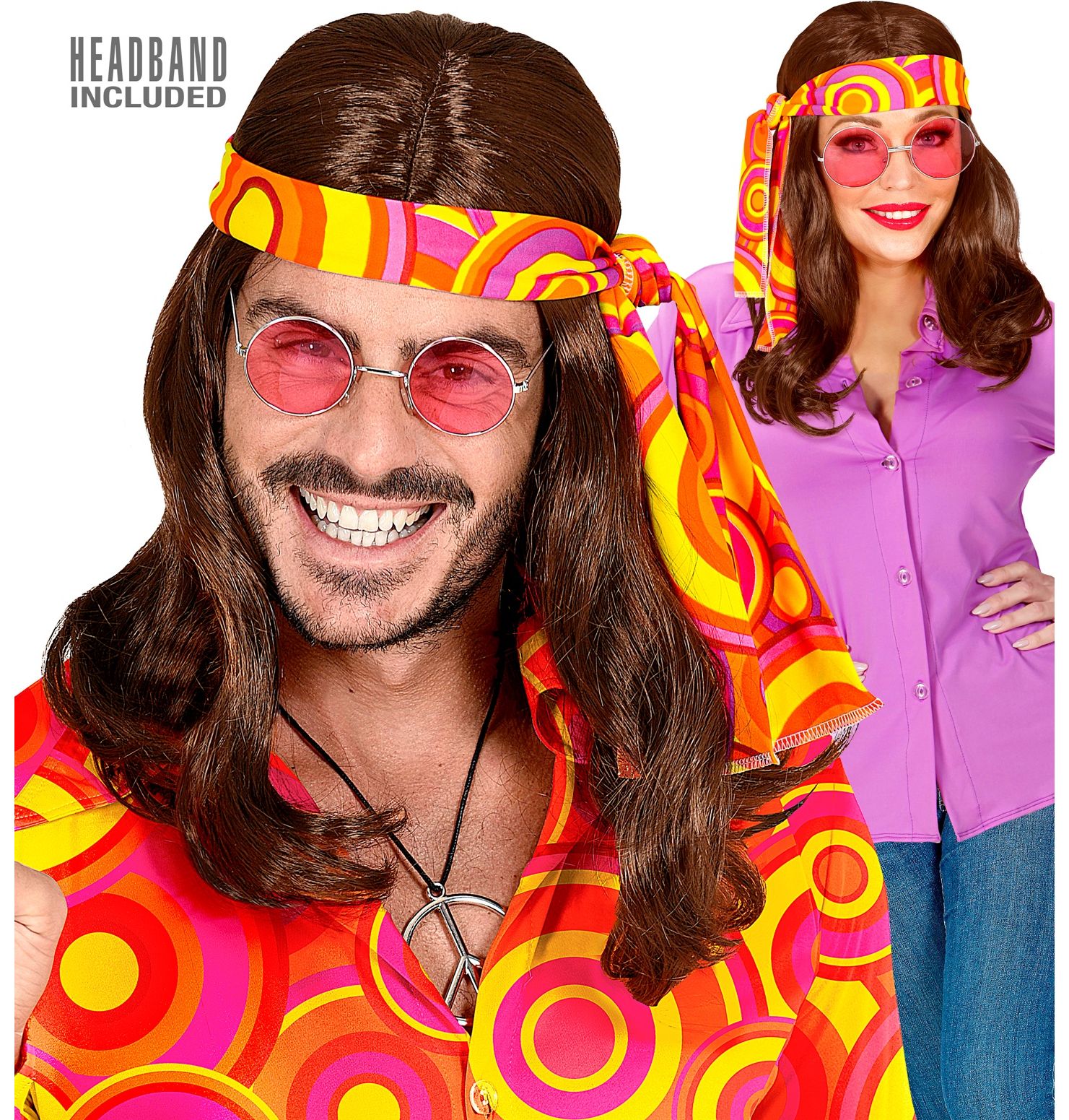 Bruine Disco Pruik met Hoofdband