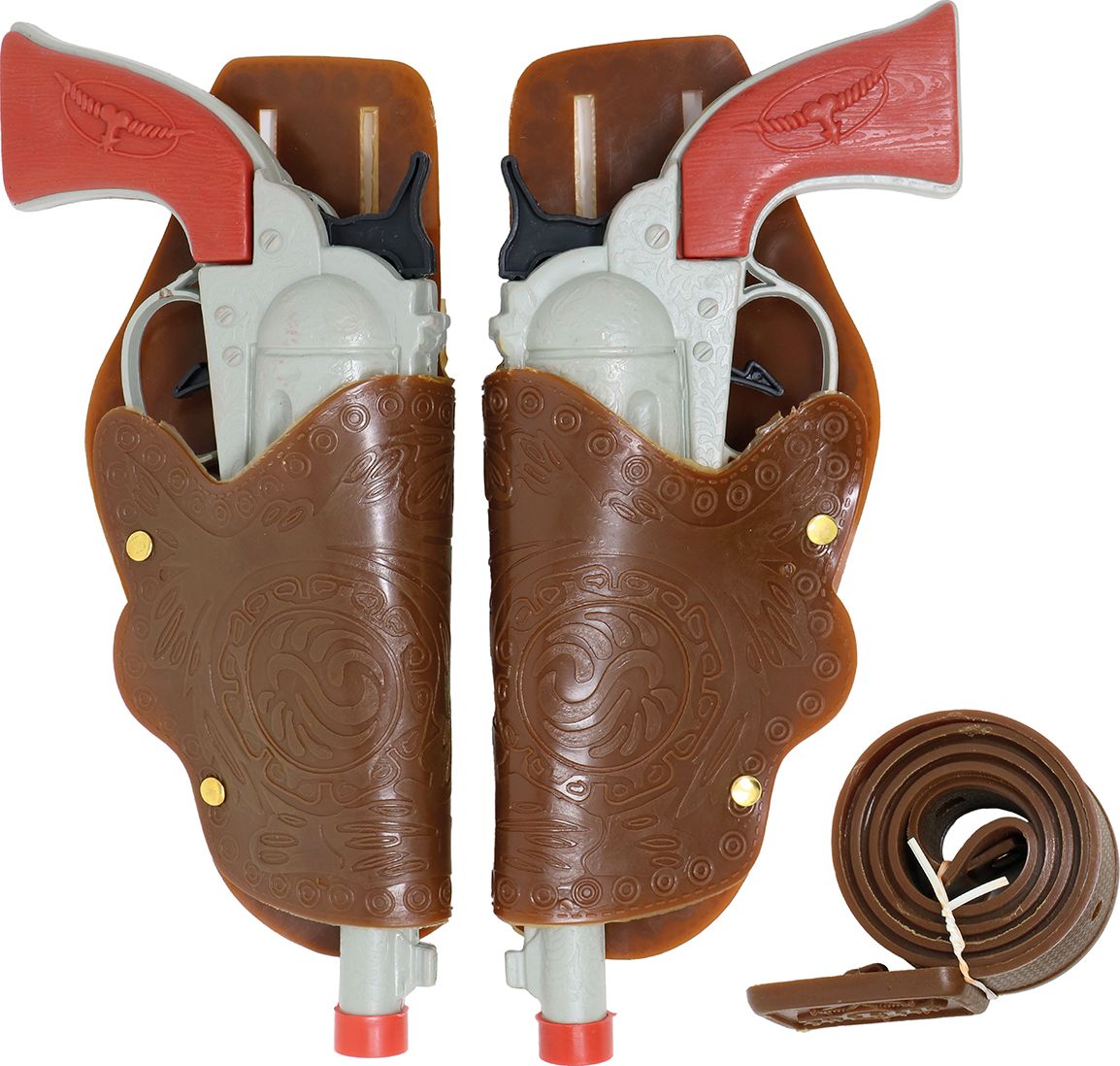 Bruine Dubbele Cowboy Holsters met Pistool