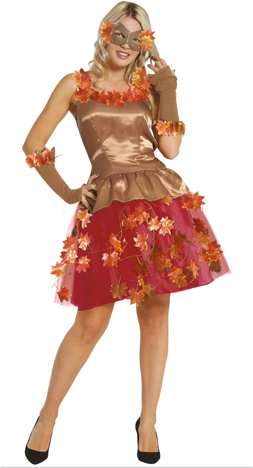 Bruine herfst bladeren jurk vrouw
