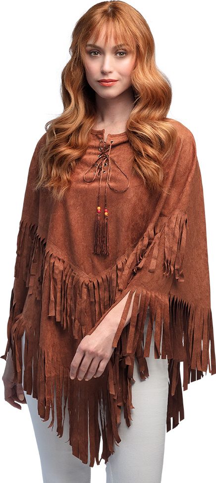 Bruine Hippie Poncho met Franjes
