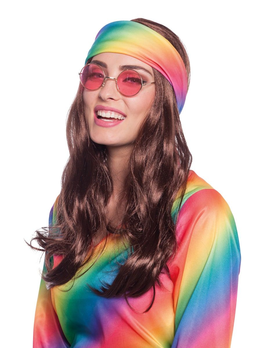 Bruine hippie pruik met hoofdband