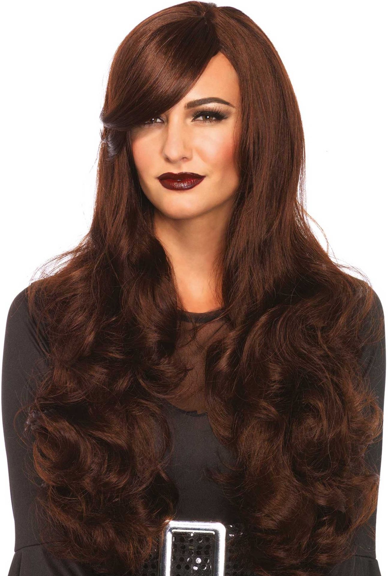 Bruine Lange Krullen Pruik