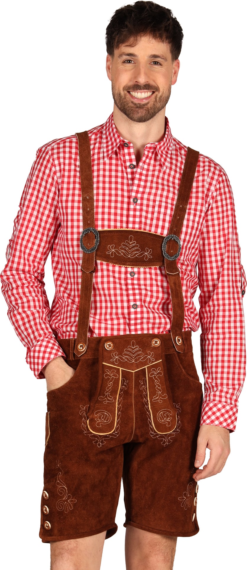 Bruine Leren Lederhose met Bretels Heren Oktoberfest