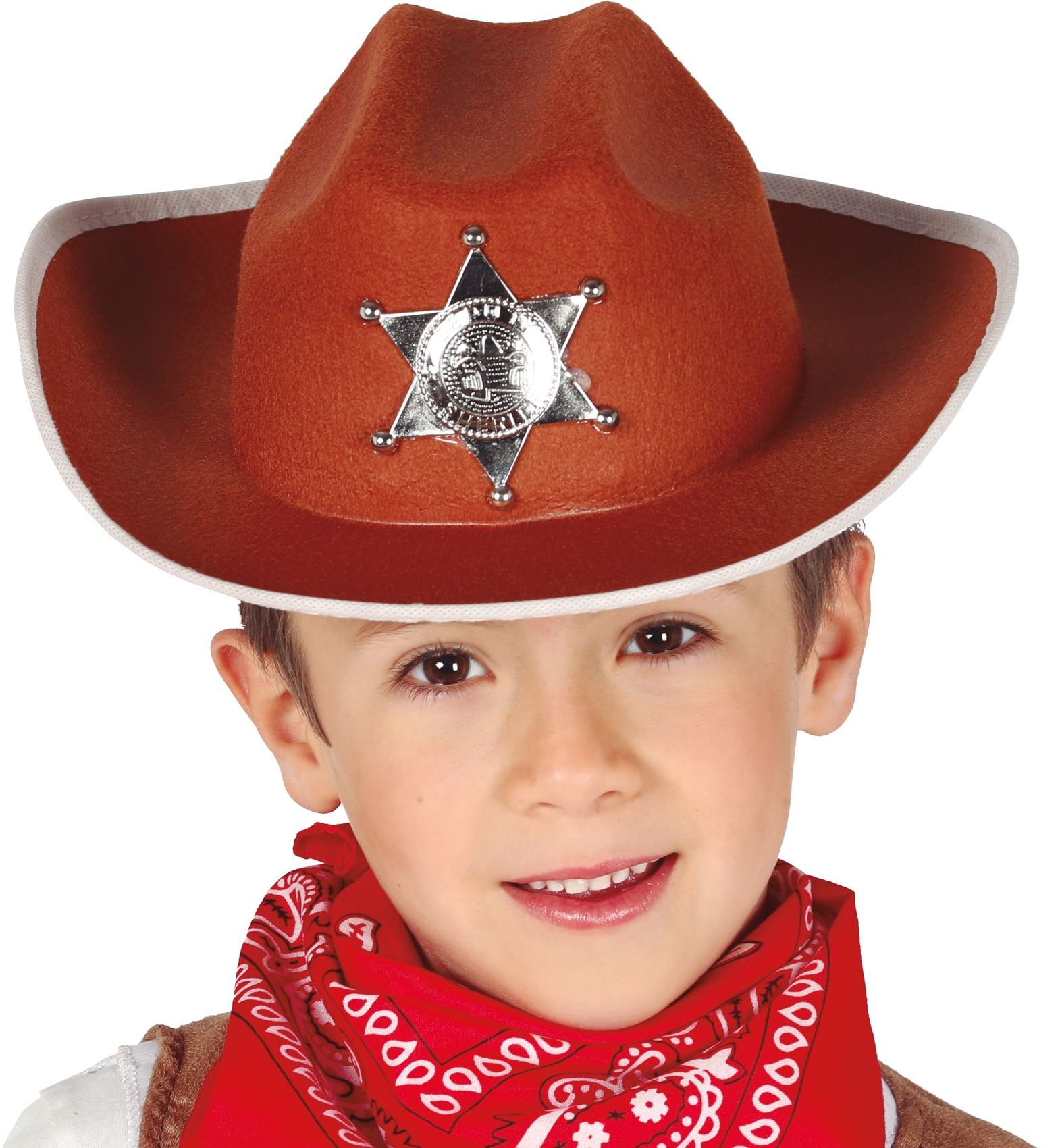 Bruine sheriff cowboy hoed kind