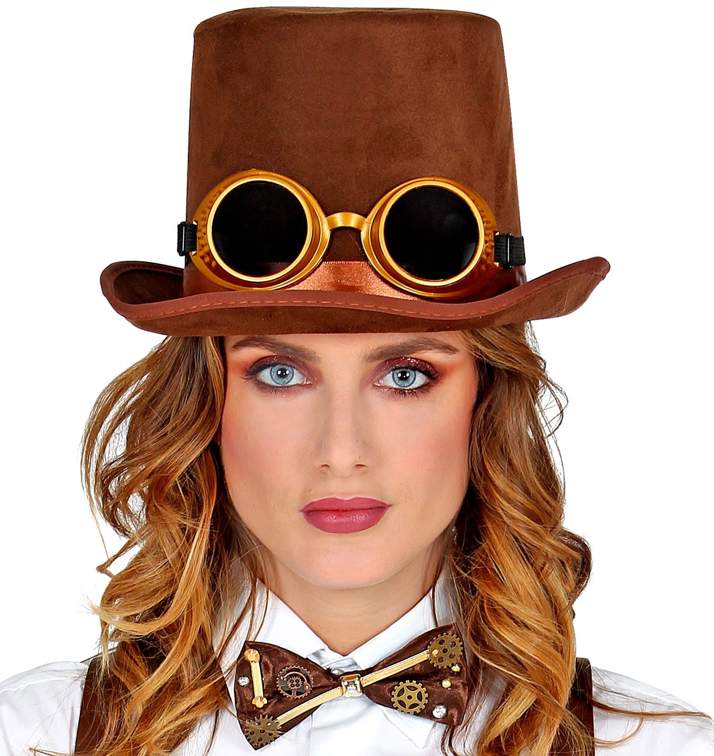 Bruine Steampunk Hoed met Bril