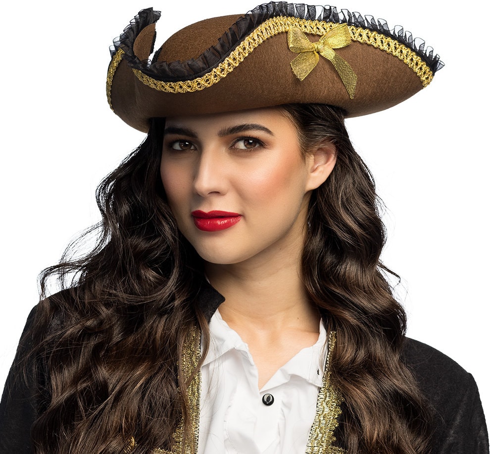 Bruine Tricorn Piratenhoed
