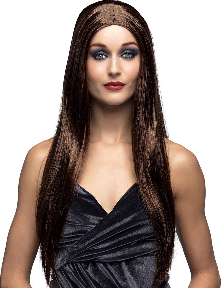 Bruine Ursula Heksen Pruik Lang