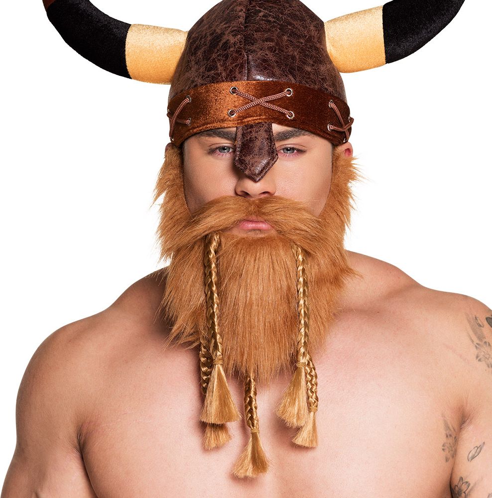 Bruine viking baard met vlechten