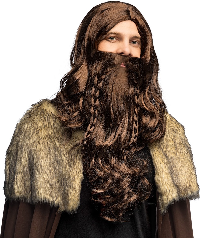 Bruine Viking Pruik met Baard Heren