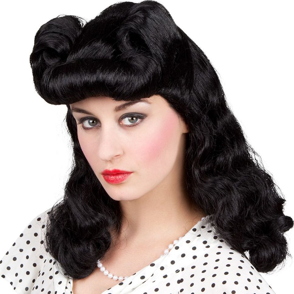 Burlesque Pruik Opgestoken Zwart