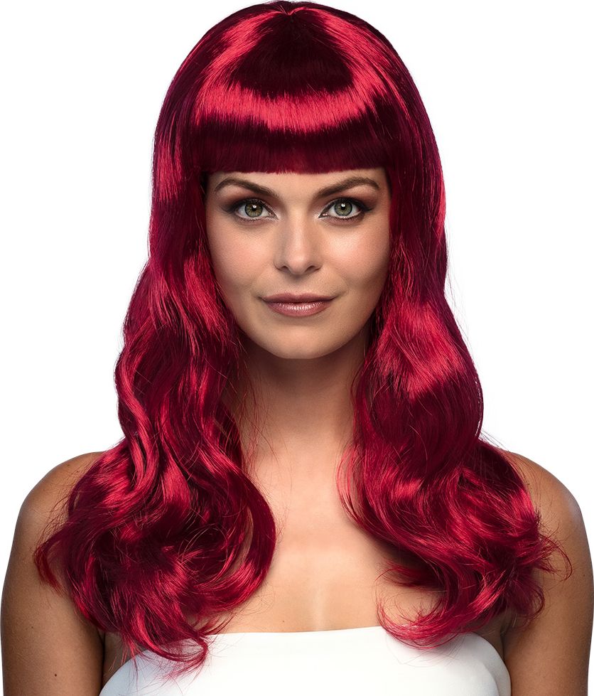 Chique Lange Pruik Robijnrood