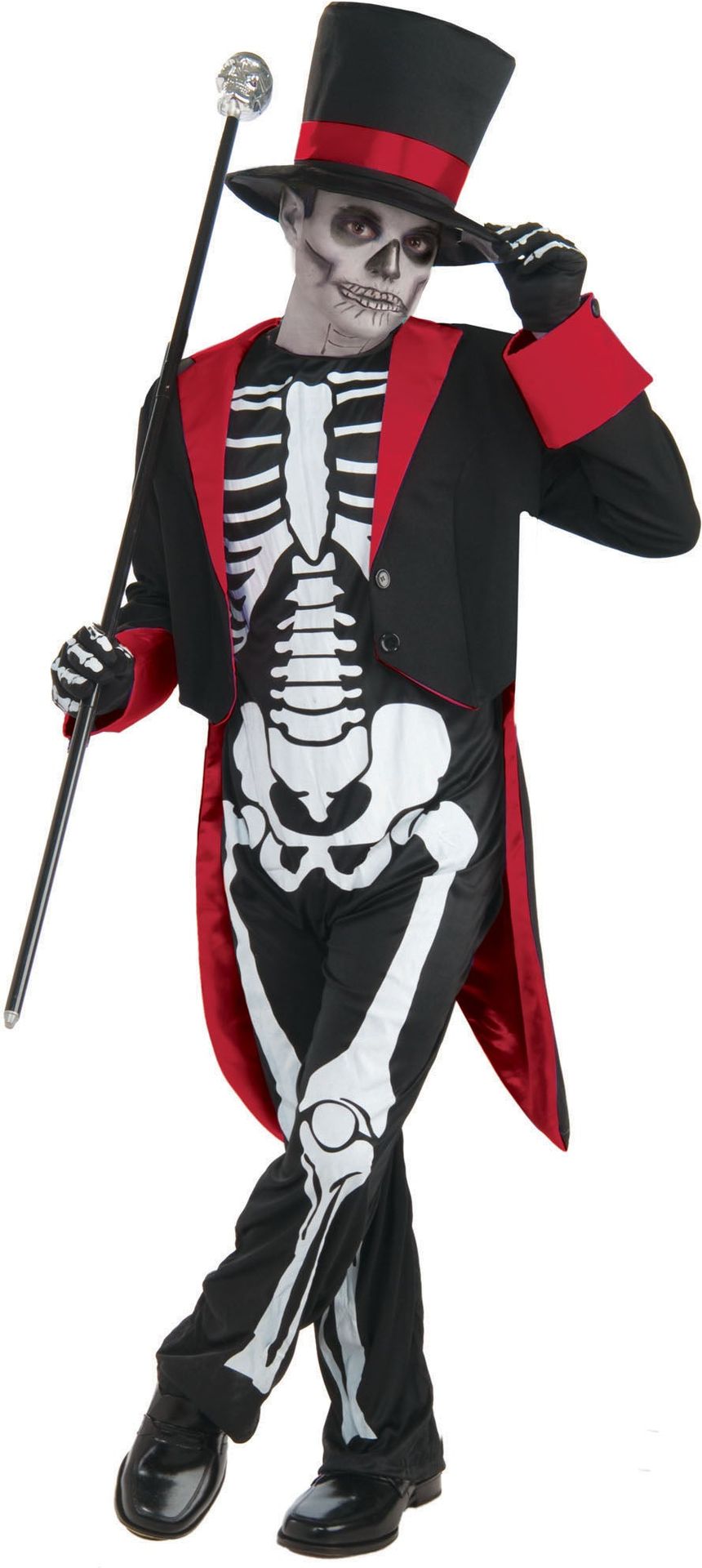 Chique Skelet Kostuum Halloween Heren Zwart Rood