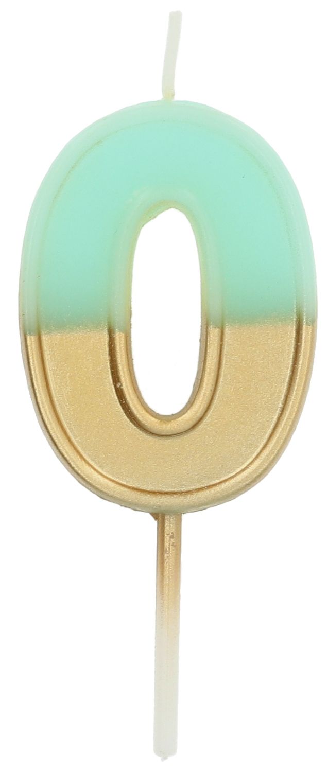 Cijfer 0 Taartkaars Retro Goud/Lichtblauw 5 cm