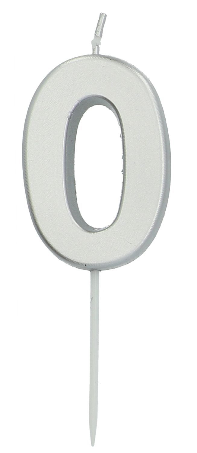 Cijfer 0 Taartkaars Zilverkleurig 5 cm