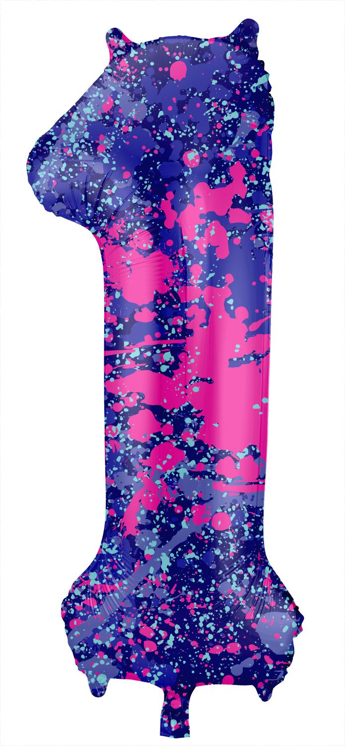 Cijfer 1 Paarse Paint Splash Folieballon