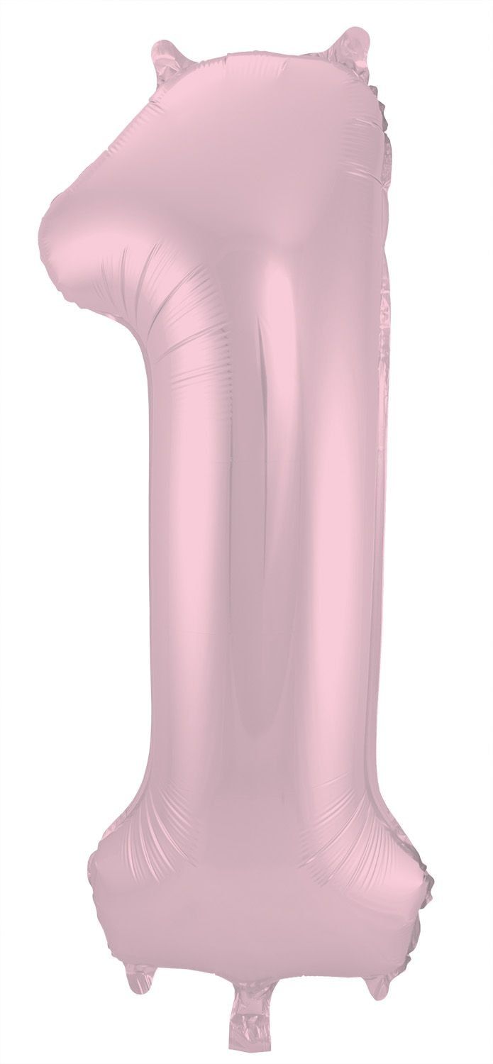 Cijfer 1 pastel roze folieballon 86cm