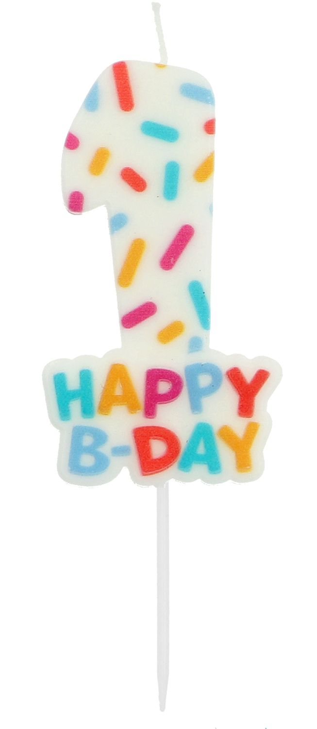 Cijfer 1 Taartkaars Gekleurde Sprinkles 7 cm
