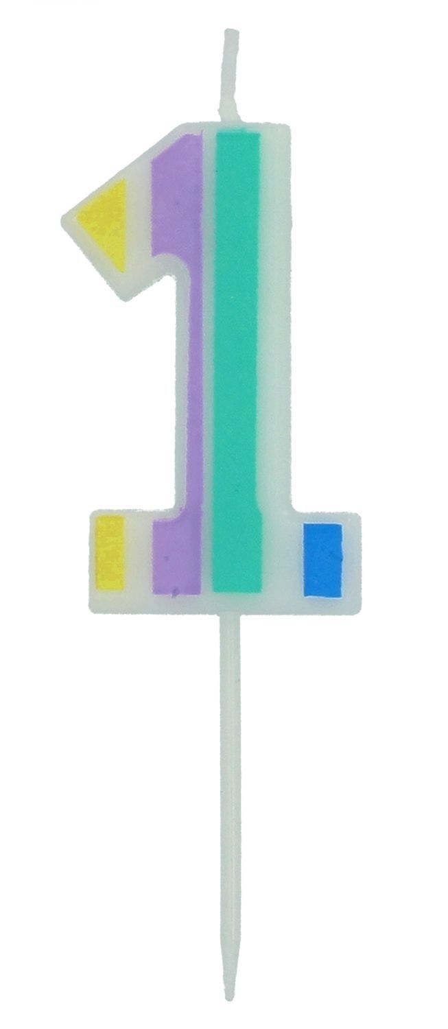 Cijfer 1 Taartkaars Pastel Kleuren 5 cm