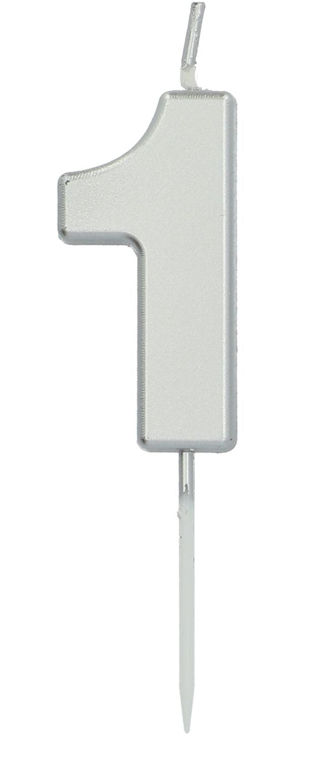 Cijfer 1 Taartkaars Zilverkleurig 5 cm