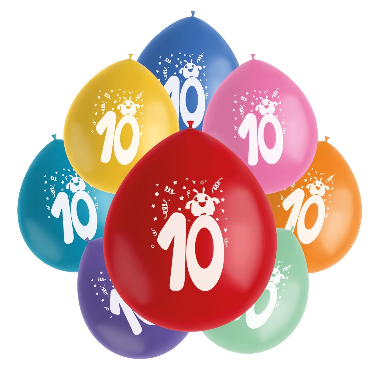 Cijfer 10 ballonnen set gekleurd monsters