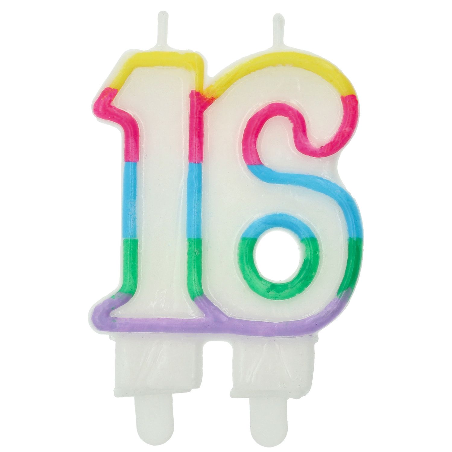 Cijfer 16 Taartkaars Kleurrijk 7,5x6cm