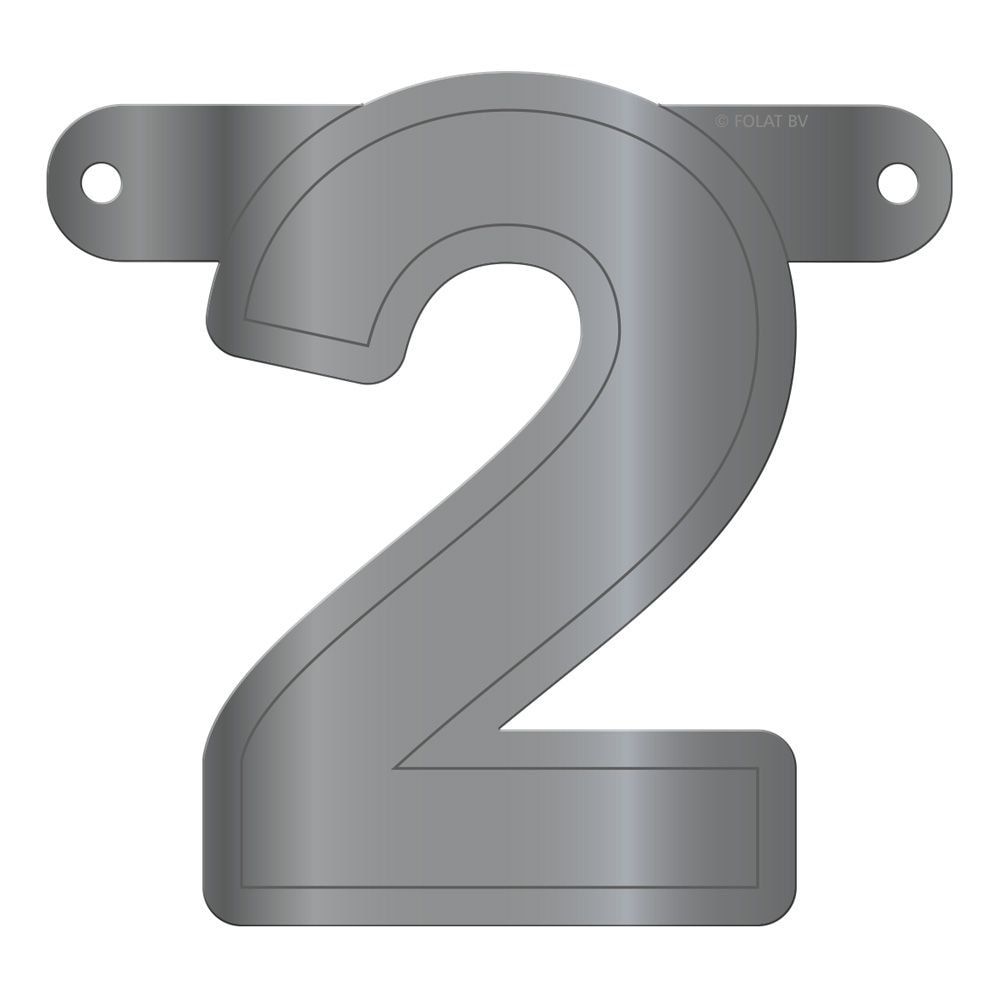 Cijfer 2 Banner Metallic Zilver