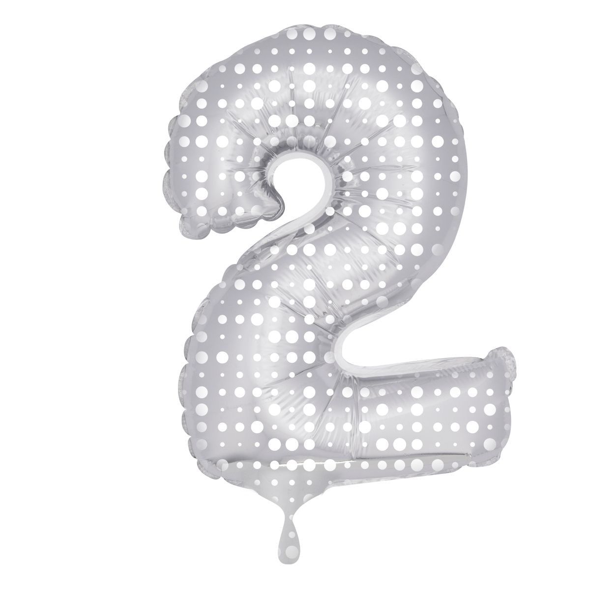 Cijfer 2 Folieballon Zilver met Witte Stippen