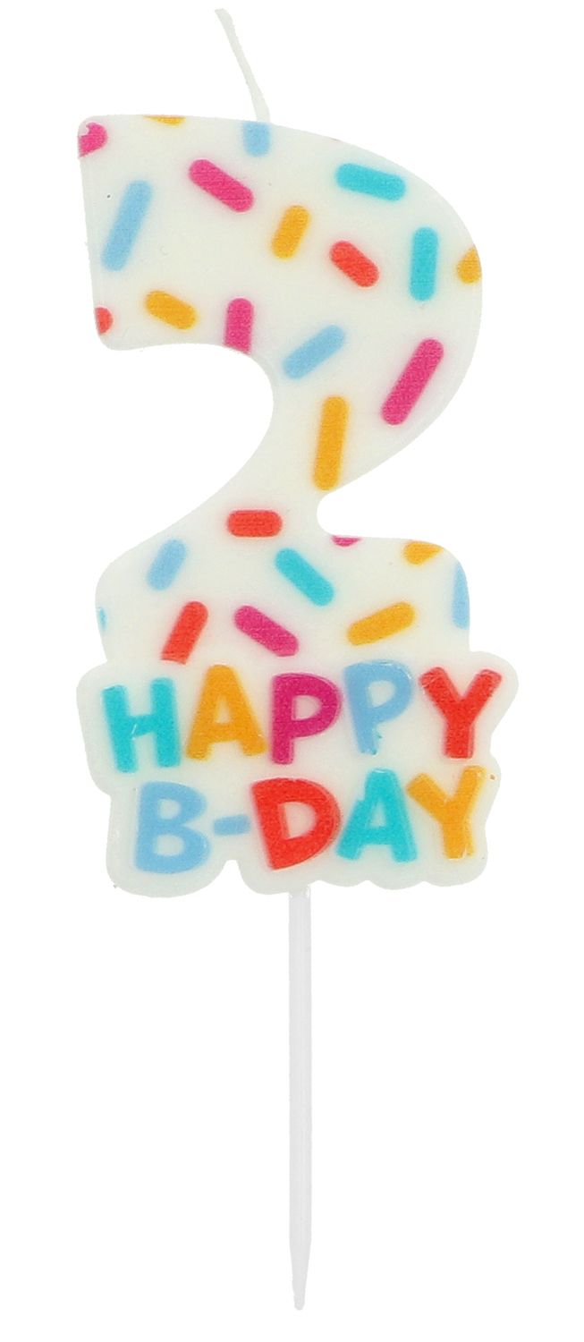 Cijfer 2 Taartkaars Gekleurde Sprinkles 7 cm