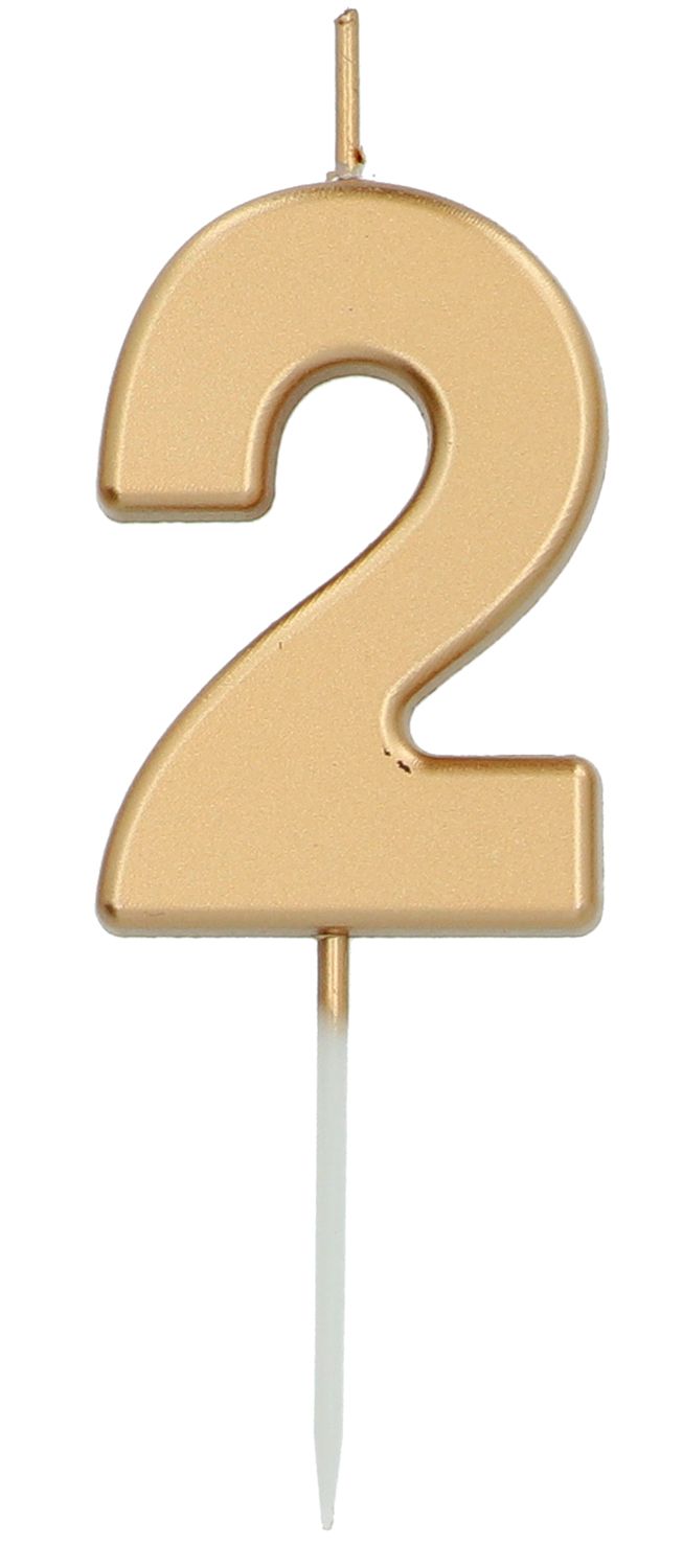 Cijfer 2 Taartkaars Goudkleurig 5 cm