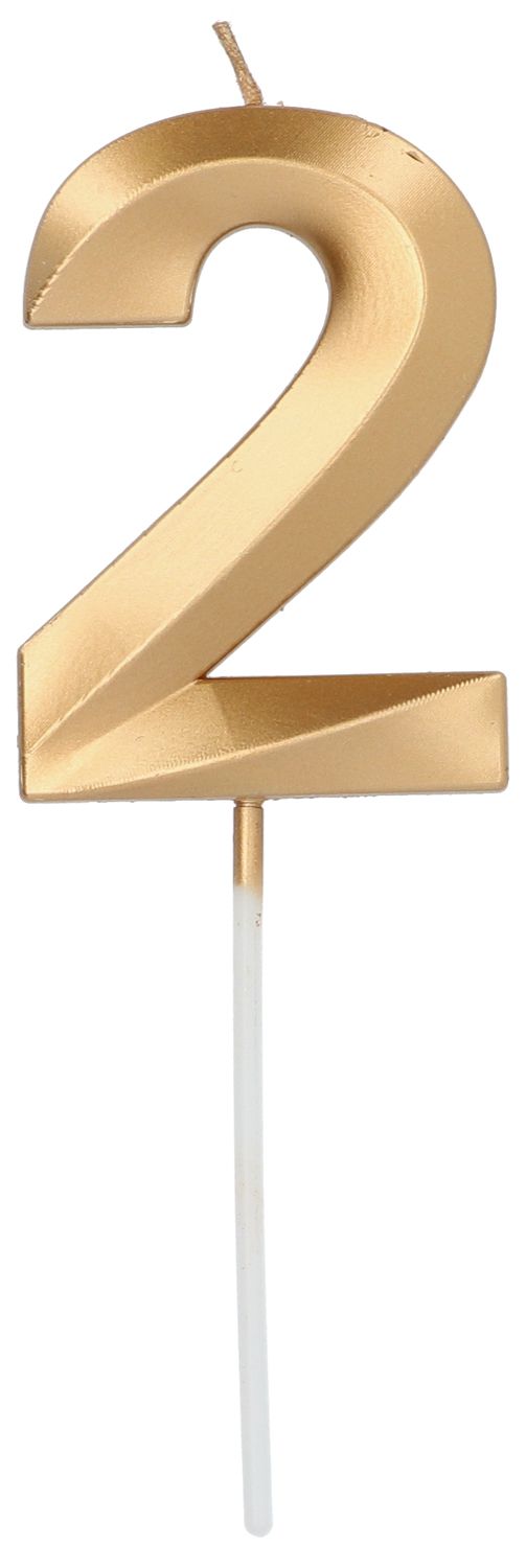 Cijfer 2 Taartkaars Metallic Goud 7 cm