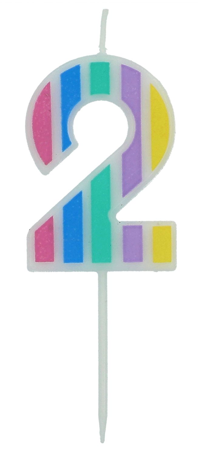 Cijfer 2 Taartkaars Pastel Kleuren 5 cm